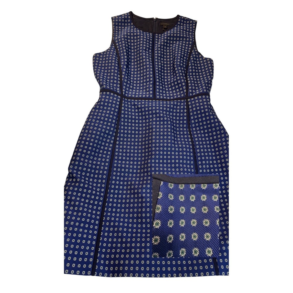 J.Crew Navy Jacquard‎ Brocade Grosgrain Structured Preppy Sheath Dress